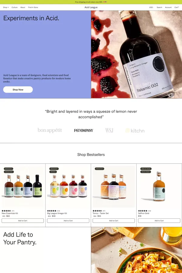 Acid League | Add life to your cooking. - Ecommerce design inspiration