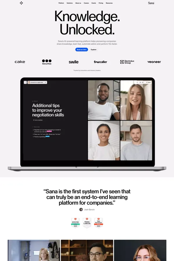 Unlock your company’s knowledge | Sana - Landing design inspiration