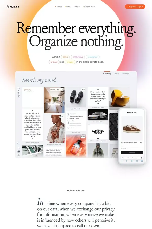 mymind is the extension for your mind. - Landing design inspiration