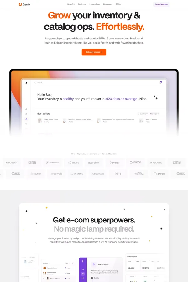 Genie - Scale your e-com backend ops, effortlessly. - Landing design inspiration