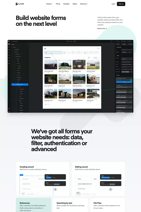 Ycode | Build website forms on the next level - Landing design inspiration