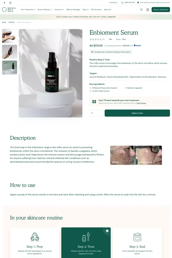 Enbioment Serum - Shop Online  | Hawthorne Skin & Beauty - Product listing design inspiration