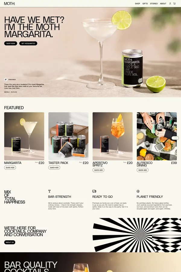 MOTH Drinks - The Best Cocktails in a Can - Ecommerce design inspiration