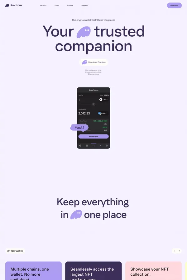 Phantom — Crypto & NFT Wallet — Solana | Ethereum | Polygon - Landing design inspiration
