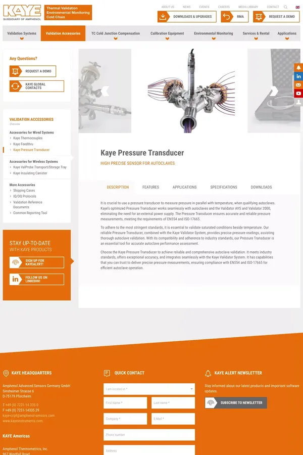 Kaye Pressure Transducer - website design inspiration