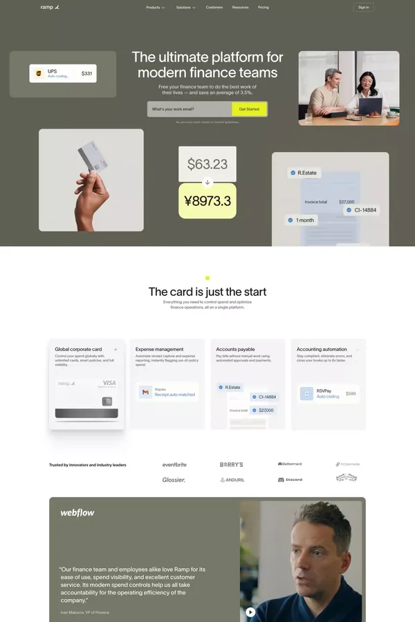 Ramp | Corporate Cards and Finance Automation That Scales - Landing design inspiration