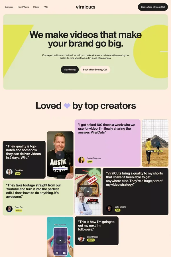 ViralCuts - Short Form Video Animators that Make Your Brand Go Big - Landing design inspiration