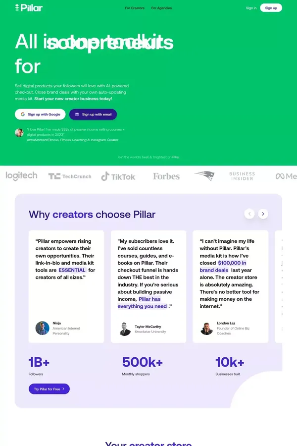Pillar - Your Creator Store and More - website design inspiration
