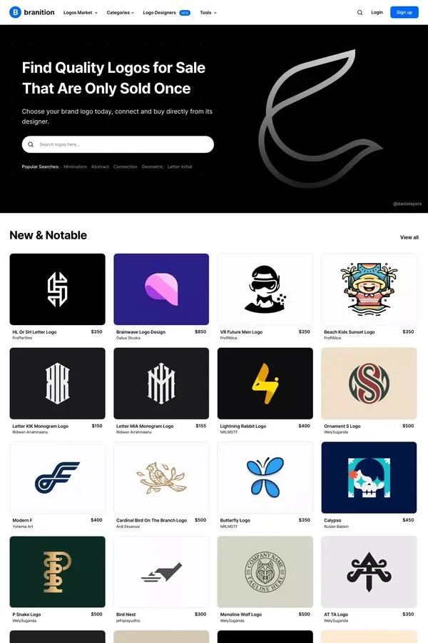 Branition - Quality Premade Logos for Sale (Sold Once) - website design inspiration