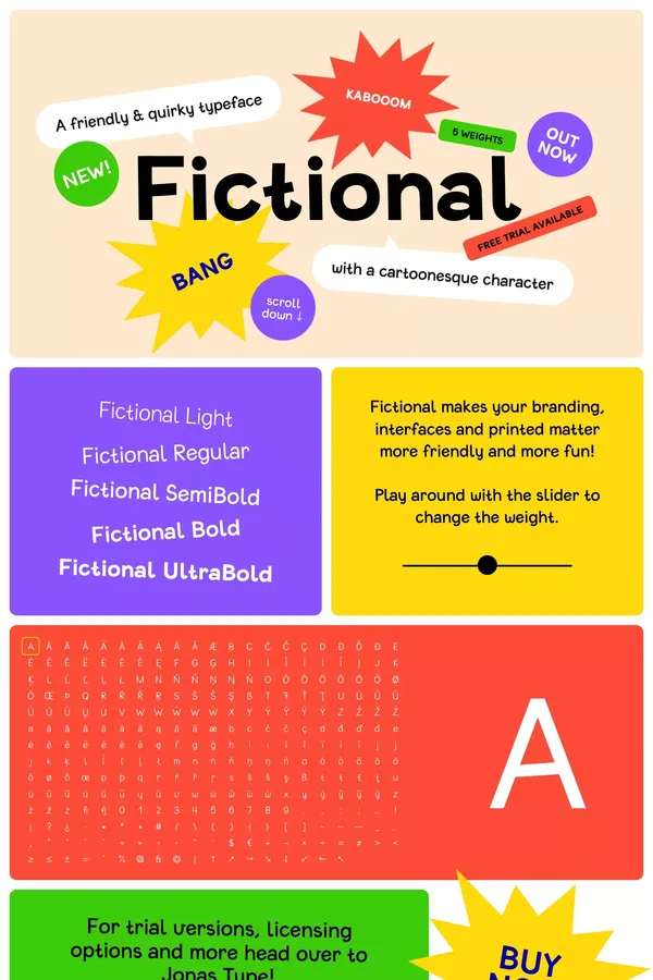 Fictional – A friendly & quirky typeface with a cartoonesque character - website design inspiration