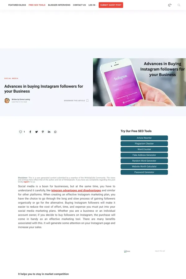 Advances in buying Instagram followers for your Business - WriteUpCafe.com - Blog Post design inspiration