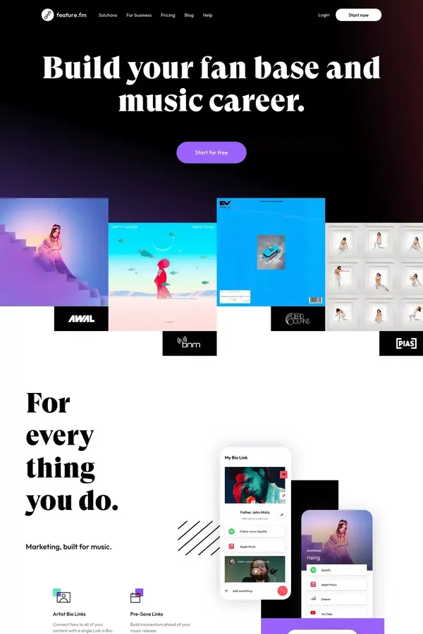 Feature.fm | Build your fan base and music career. - website design inspiration