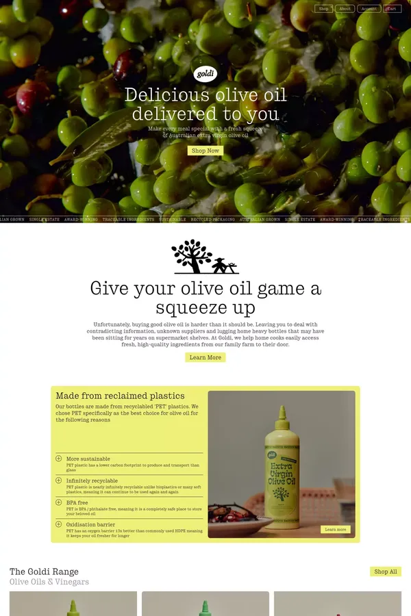 Goldi - Australia's Best Extra Virgin Olive Oil - Ecommerce design inspiration