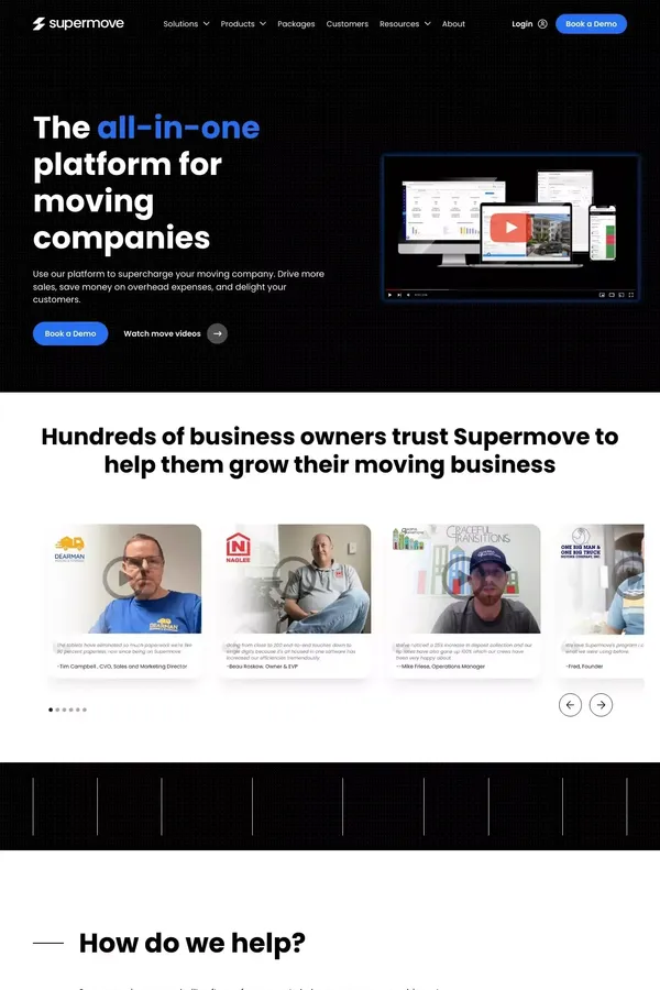 Moving Company Software | Supermove | Software for movers - Landing design inspiration