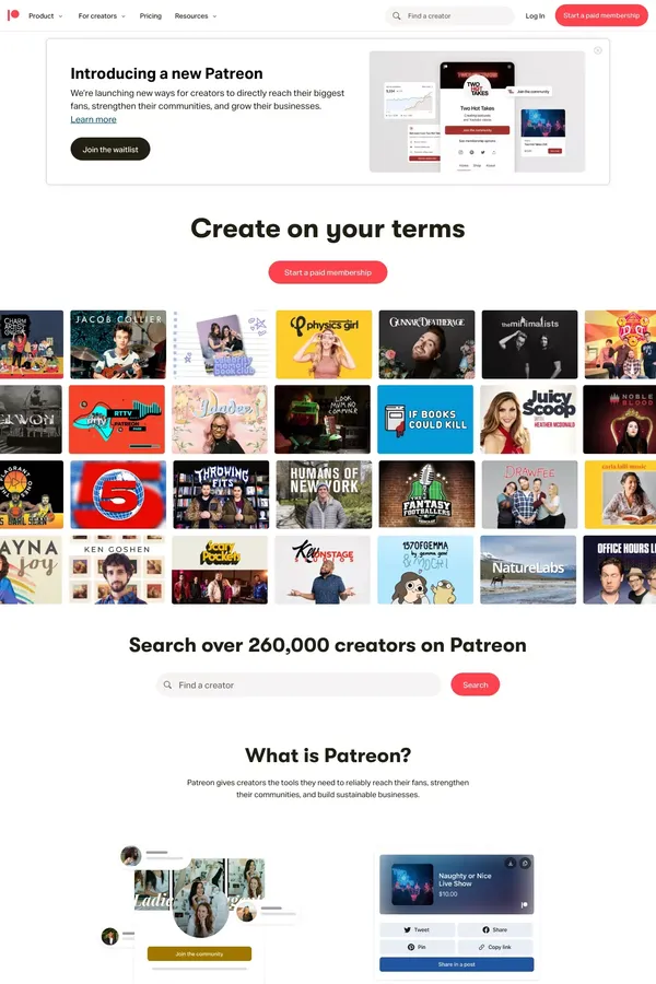 Creativity powered by membership | Patreon - Landing design inspiration