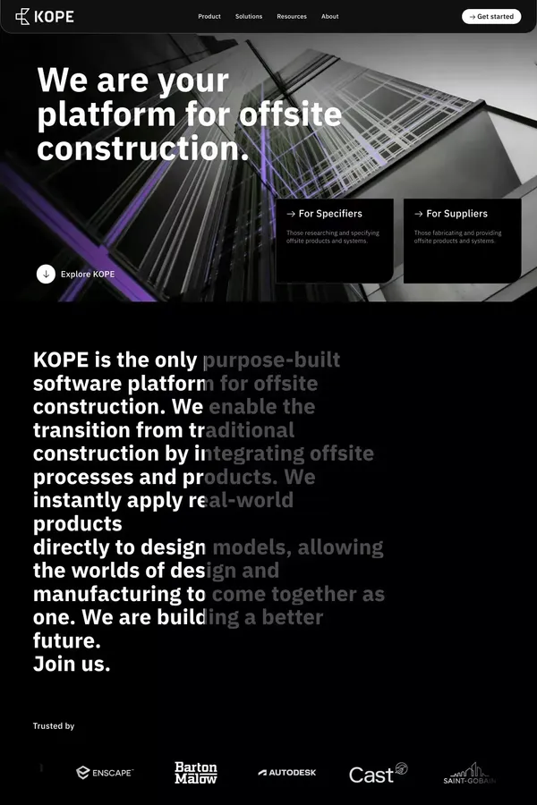 Your platform for offsite construction | KOPE - Landing design inspiration