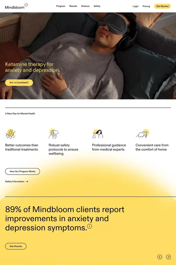 Mindbloom: ketamine therapy for anxiety and depression - Landing design inspiration