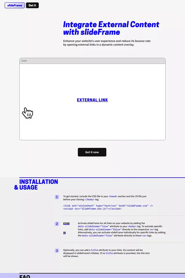 Integrate External Content with slideFrame - website design inspiration