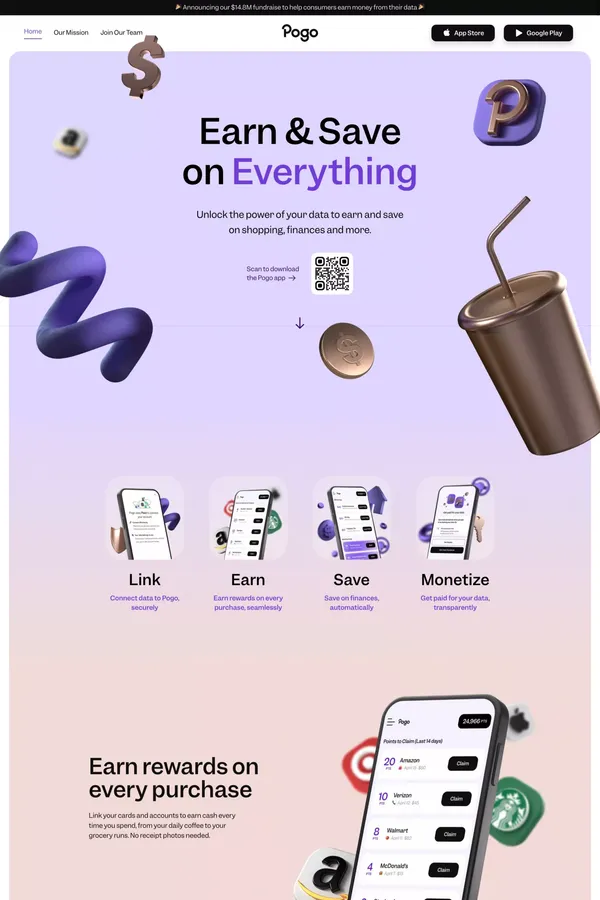 Pogo: Earn & Save on Everything - Landing design inspiration