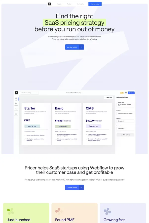 Pricer - SaaS Pricing Page Builder for Webflow - Landing design inspiration
