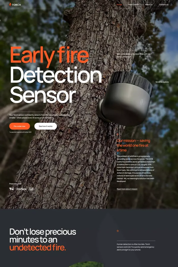Torch Sensors - Landing design inspiration