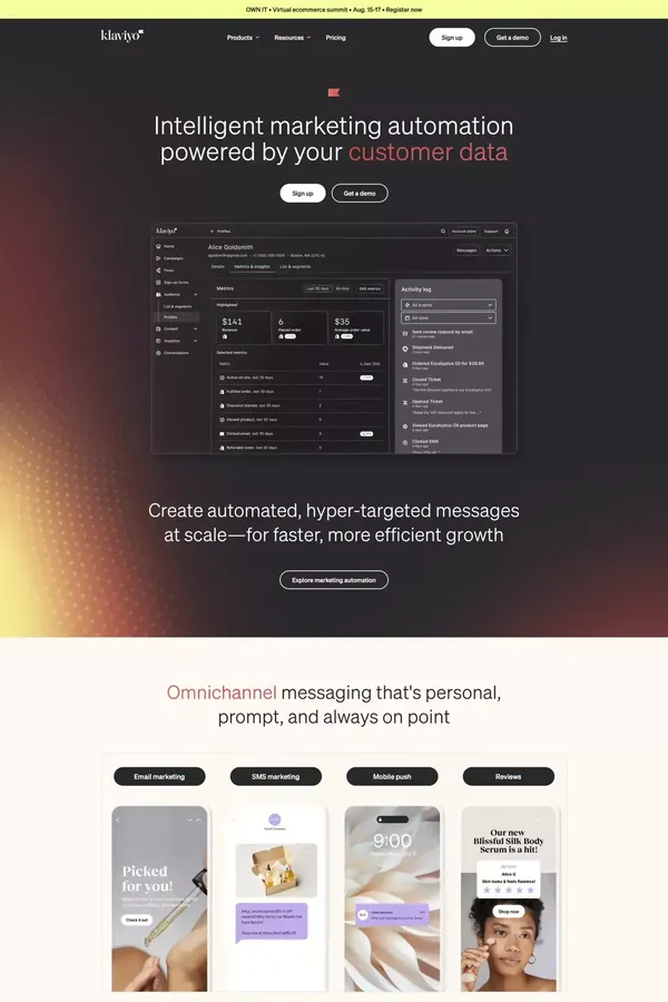 Marketing Automation Platform for Email, SMS & Push | Klaviyo - Landing design inspiration
