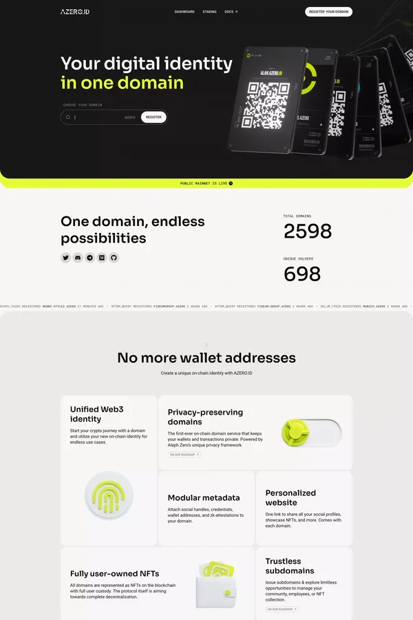 AZERO.ID – Domain Service on Aleph Zero - Landing design inspiration