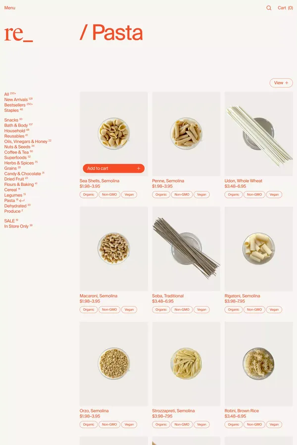 Snacks | re_ grocery - Product listing design inspiration