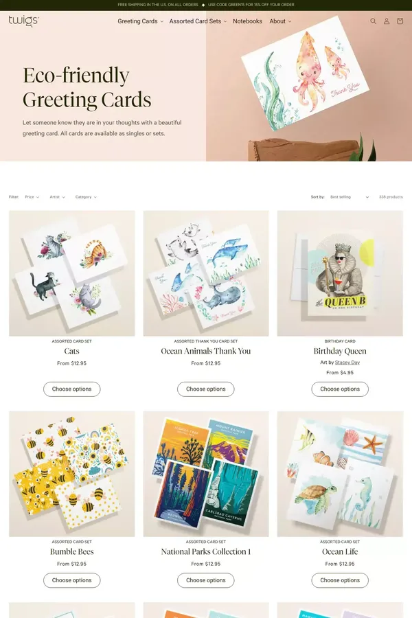Greeting Cards – Twigs Paper - Product listing design inspiration