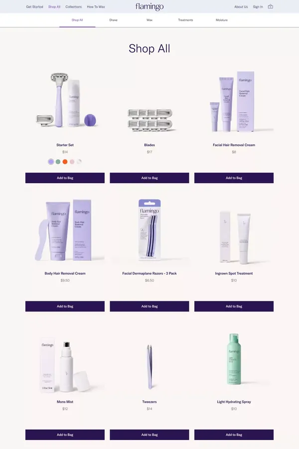 Shop All Products | Flamingo - Product listing design inspiration