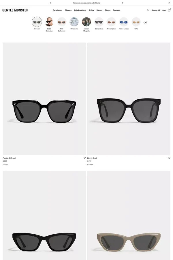 GENTLE MONSTER Official Site - Product listing design inspiration