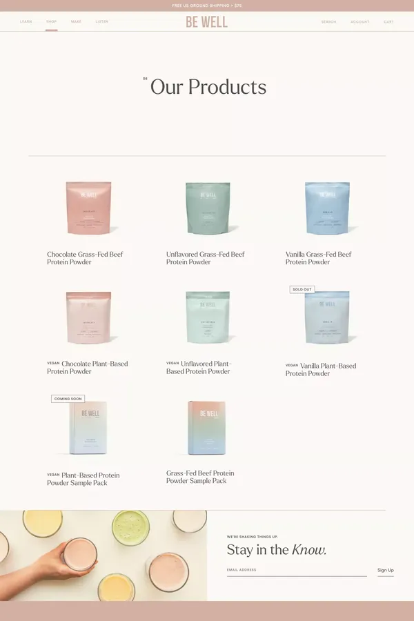 Shop All Products | Protein Powders, Bundles | Be Well by Kelly - Product listing design inspiration