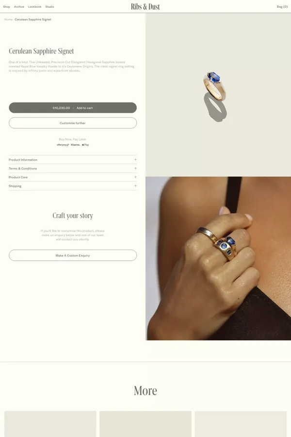 Cerulean Sapphire Signet - Product page design inspiration