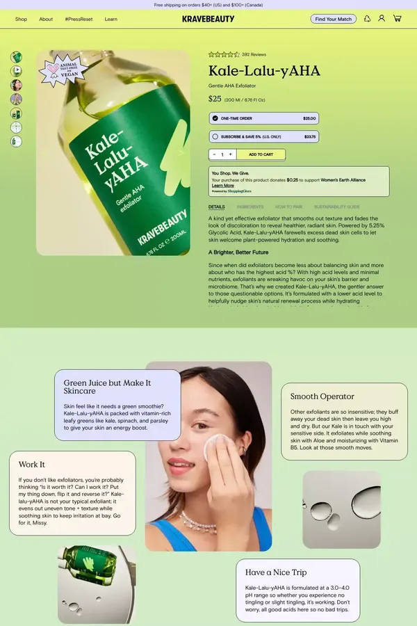 Kale-Lalu-yAHA: 5.25% Glycolic Acid Treatment                    – KraveBeauty - Product page design inspiration