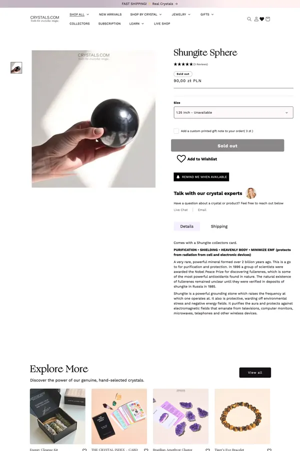 Shungite Sphere - Protect from EMF waves – CRYSTALS.COM - Product page design inspiration