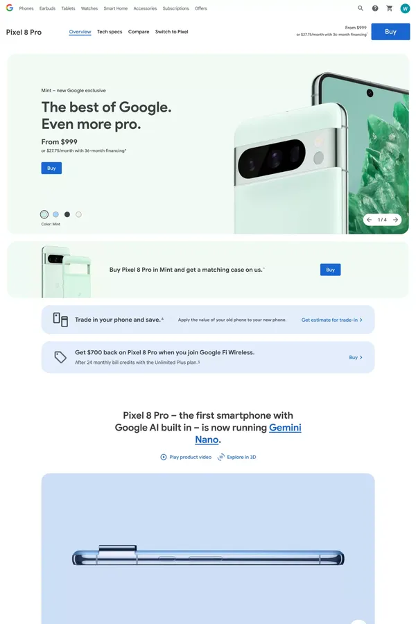Google Pixel 7 Pro - Google Store - Product page design inspiration