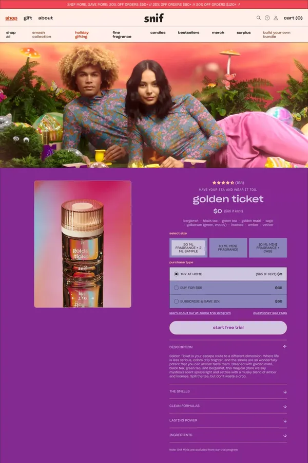 Golden Ticket | Tea Fragrance | Snif - Product page design inspiration