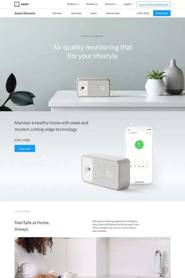 Air Quality Monitor For Your House | Awair Element - Product page design inspiration