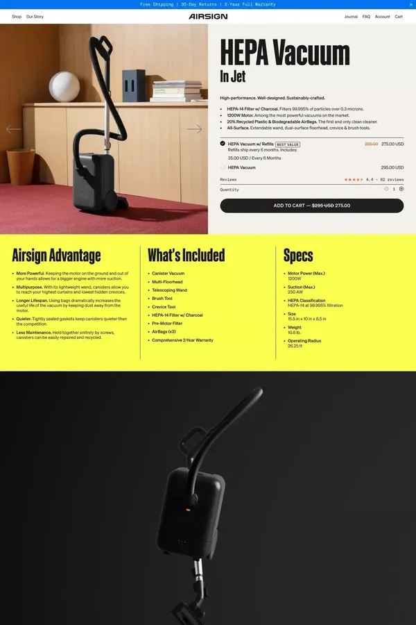 Airsign HEPA Vacuum - Airsign - Product page design inspiration