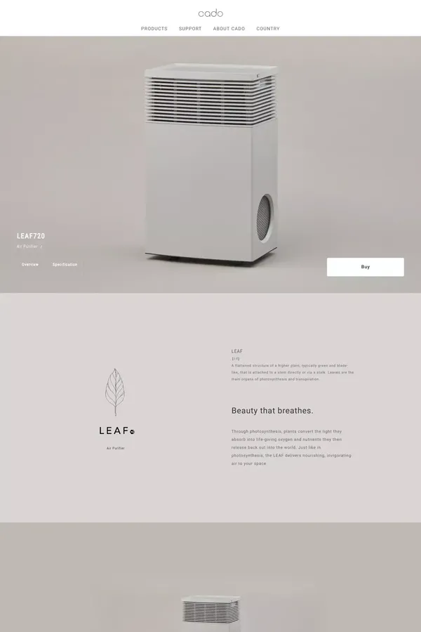 Air Purifier LEAF 720 | cado Official Website - Product page design inspiration
