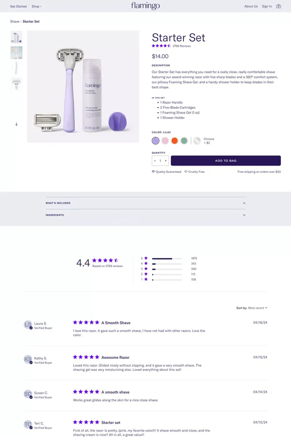 Shave Set | Flamingo - Product page design inspiration
