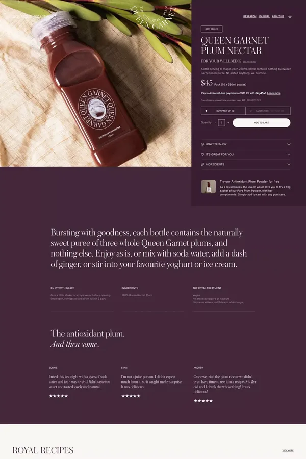 Australian Plum Nectar - Product page design inspiration