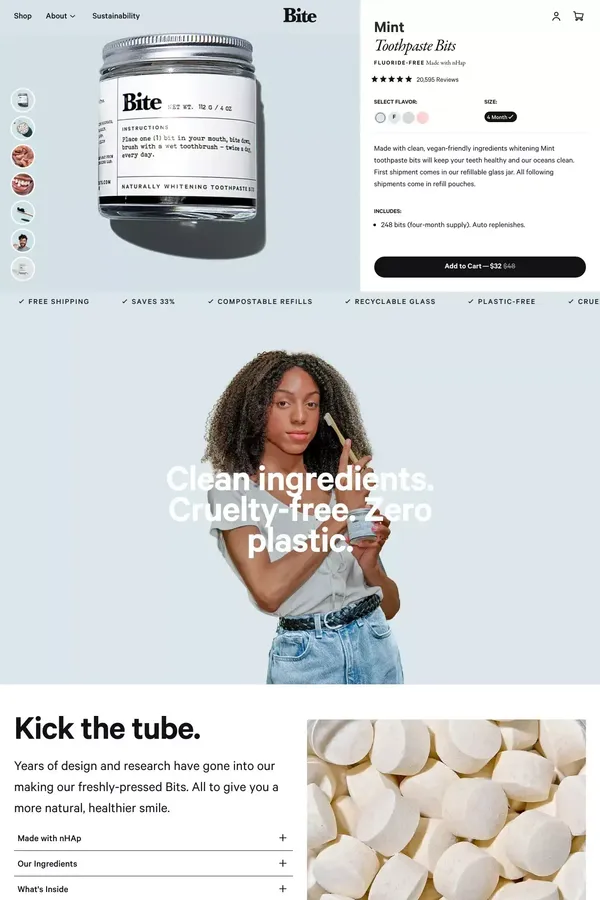 Naturally Whitening Mint - Bite Toothpaste Bits - Product page design inspiration