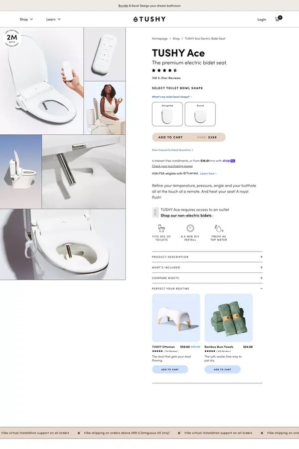 TUSHY Ace Electric Bidet Seat - Product page design inspiration