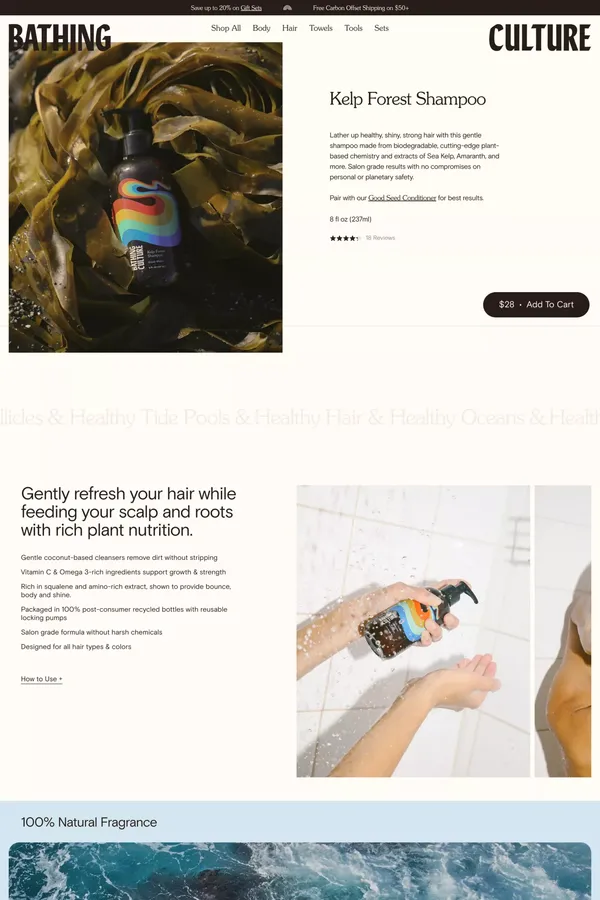 Kelp Forest Shampoo – Bathing Culture - Product page design inspiration