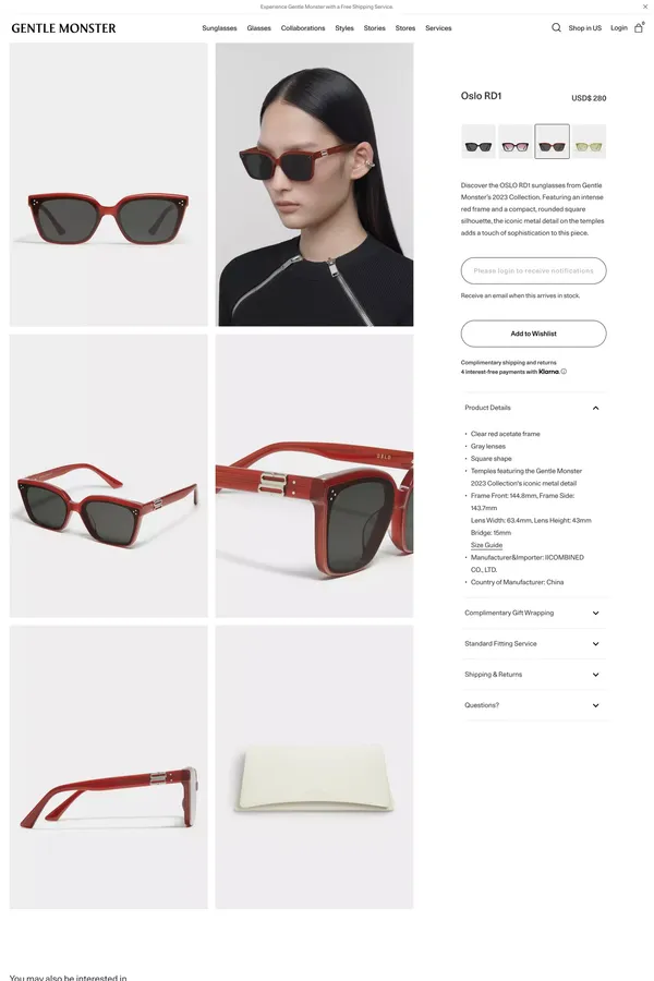 Oslo RD1 | Gentle Monster - Product page design inspiration
