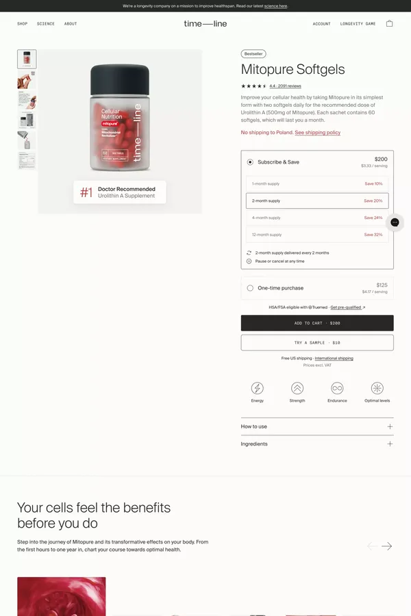 Mitopure Softgels | Timeline Nutrition - Product page design inspiration
