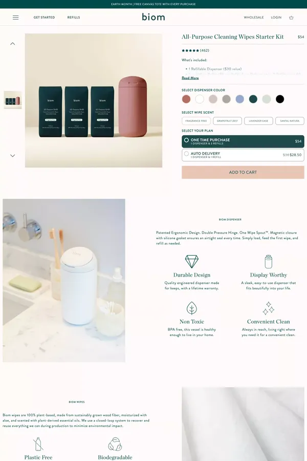 All-Purpose Cleaning Wipes Starter Kit | biom - Product page design inspiration