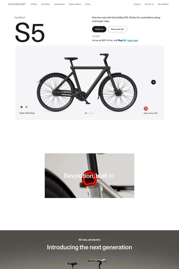 VanMoof S5 | VanMoof - Product page design inspiration