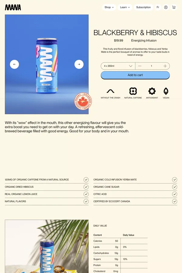 MANA yerba mate | Energizing infusion | Blackberry & Hibiscus - MANA yerba mate - Product page design inspiration